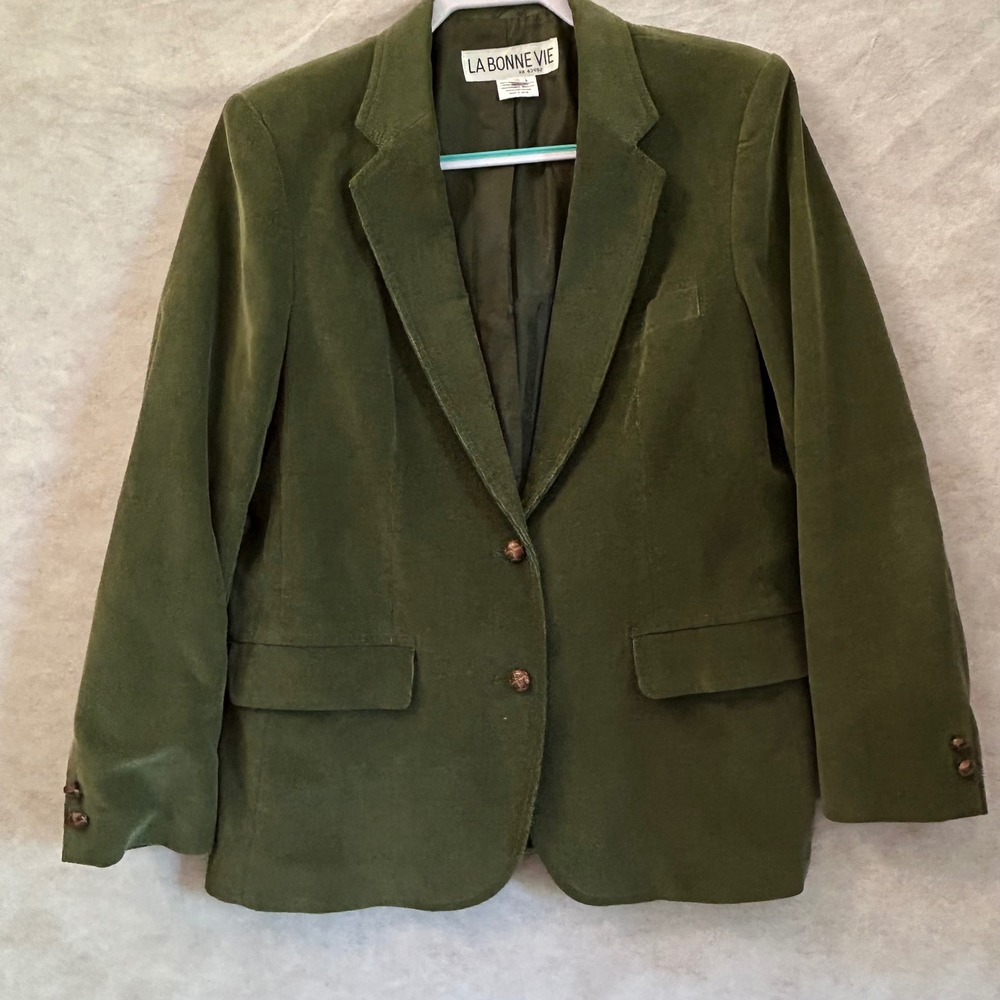 La Bonne Vie Vintage Olive Green Corduroy Blazer Jacket Made in Japan Size 16